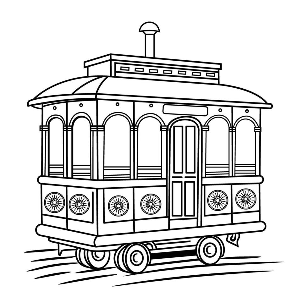 A black and white drawing of a trolley car vector