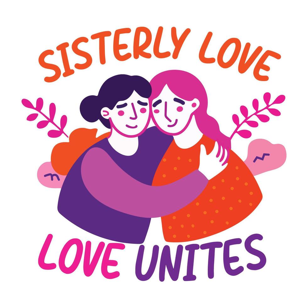 Sister love typographic sticker designed in flat style vector