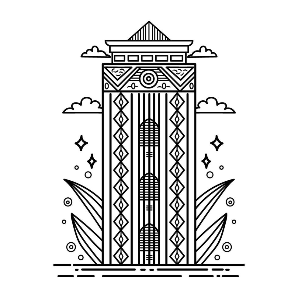 A black and white drawing of a tower vector