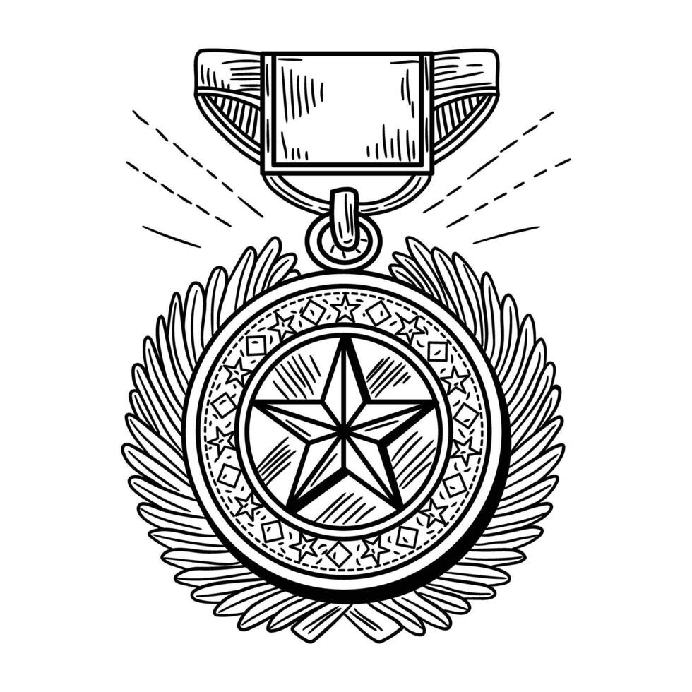 A medal with a star on it in a sketch style vector