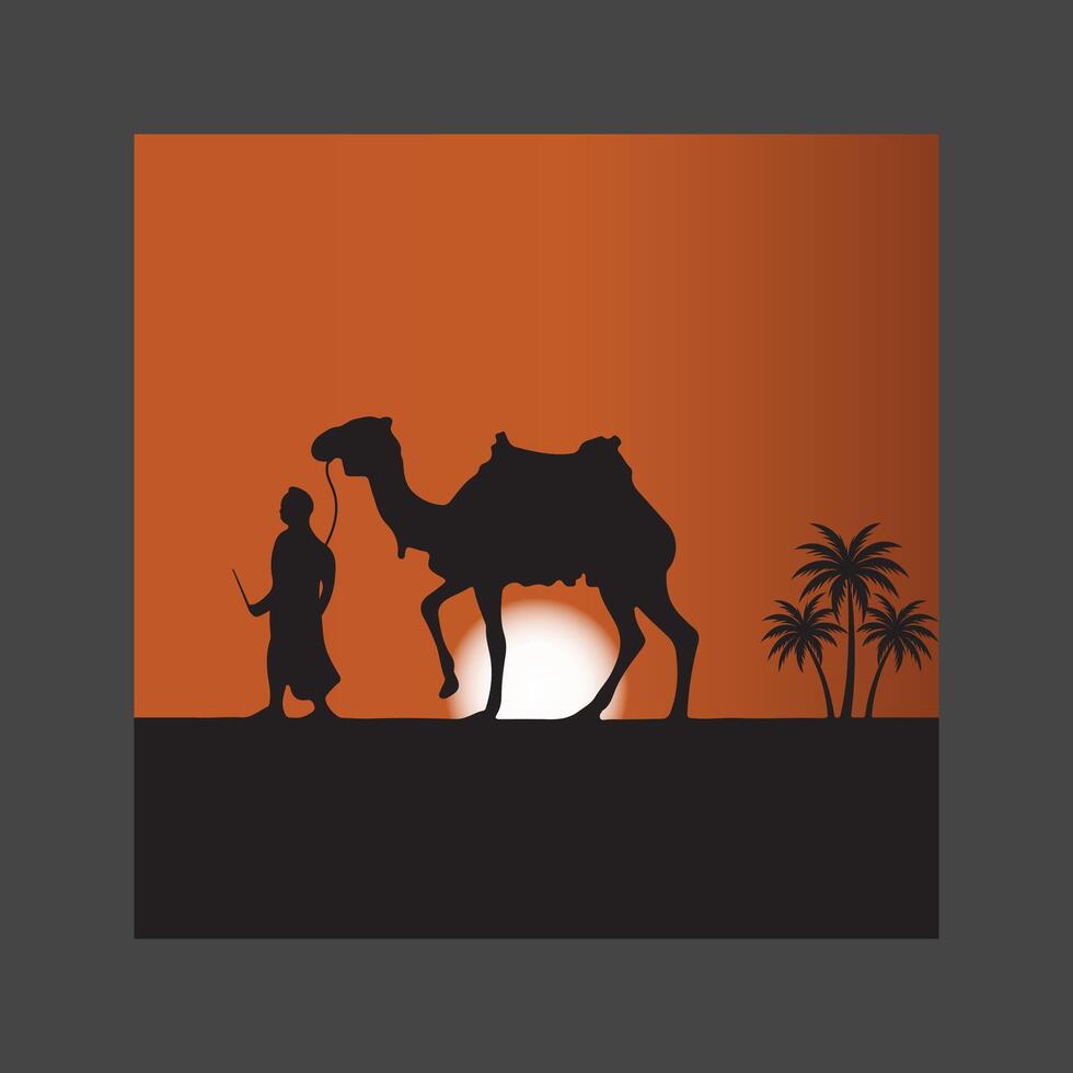 A sunset scenario of a desert with Camel vector