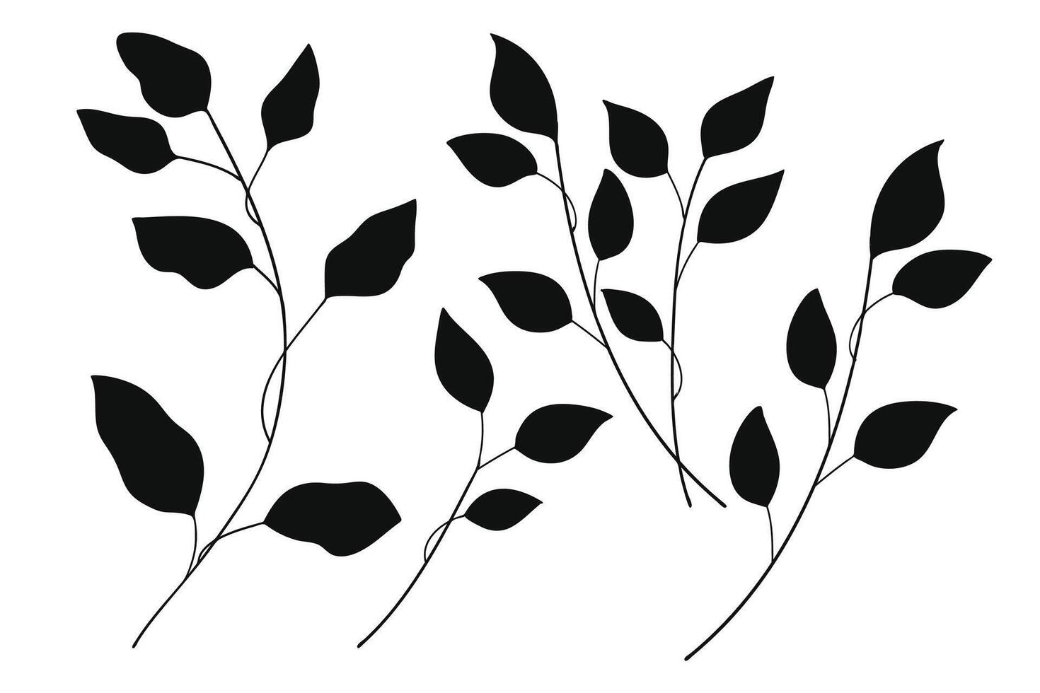 Black silhouette Leaves branch and floral plants element collection. illustration vector