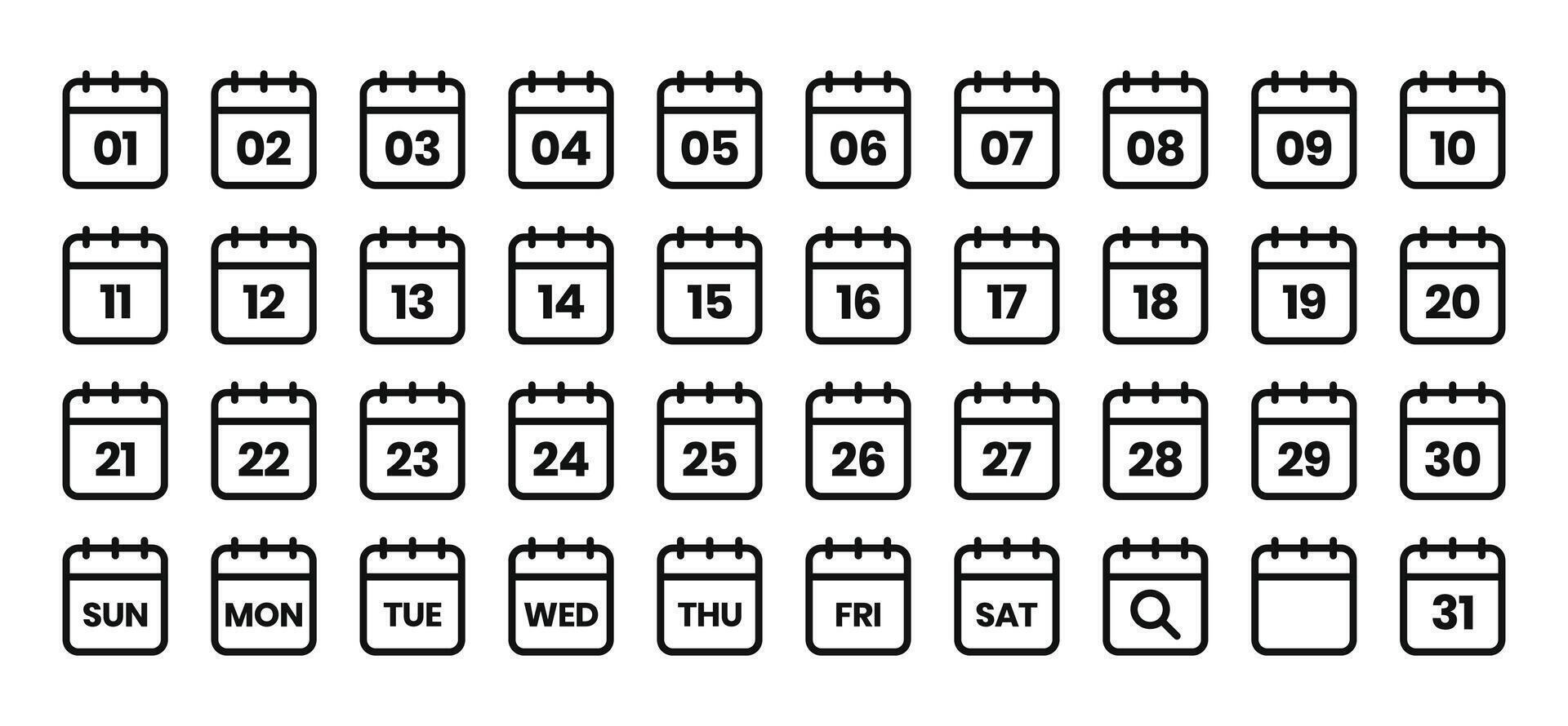Calendar outline icons set . Simple perfect illustration vector