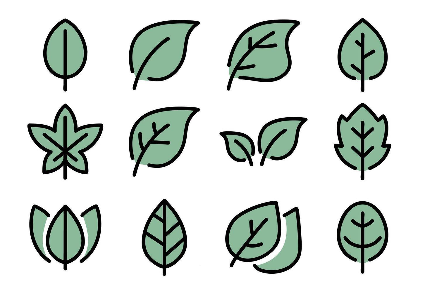 Leaves green filled outline icons set.Simple perfect illustration vector