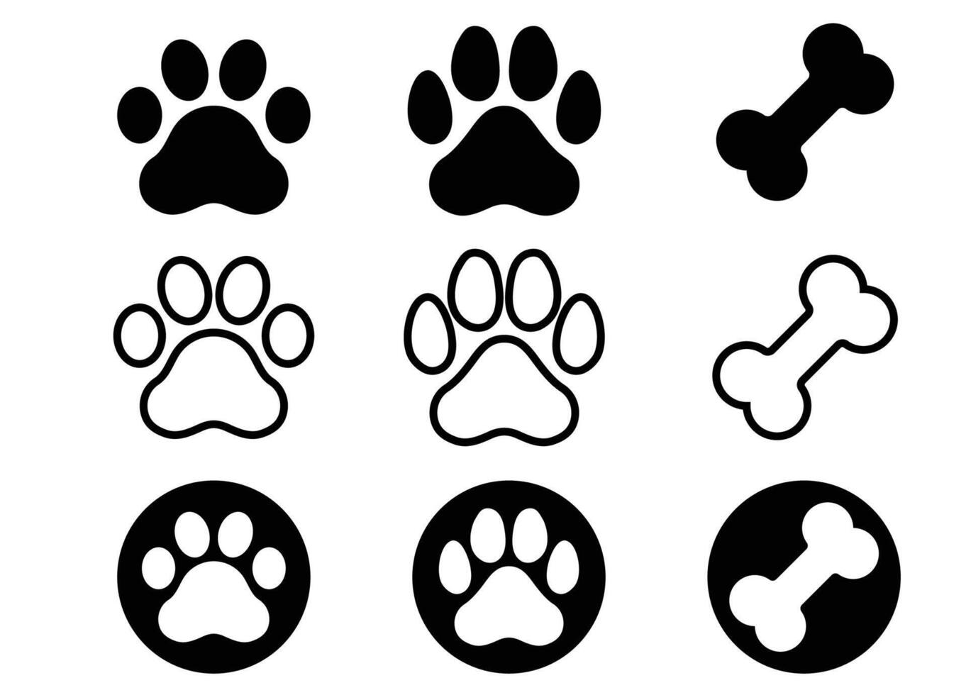 Paw and bone Icon Collection. Paw simple perfect icons set vector