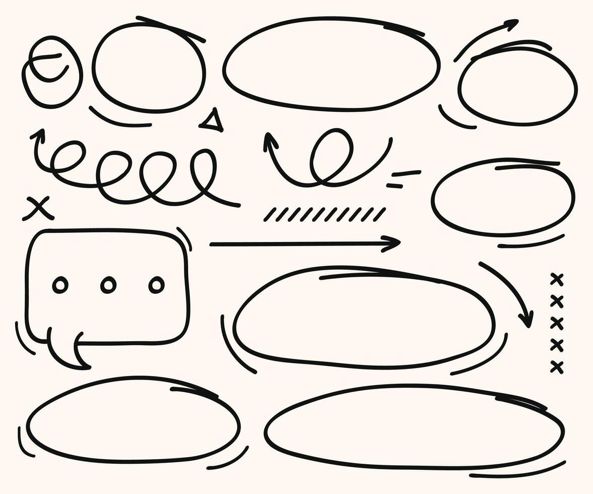 Doodle style collection of arrows, bubble chat,spring and circles collection. vector