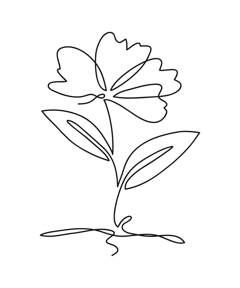 Rose single line art with leaves and growing sprout . illustration.One continuous line art. vector
