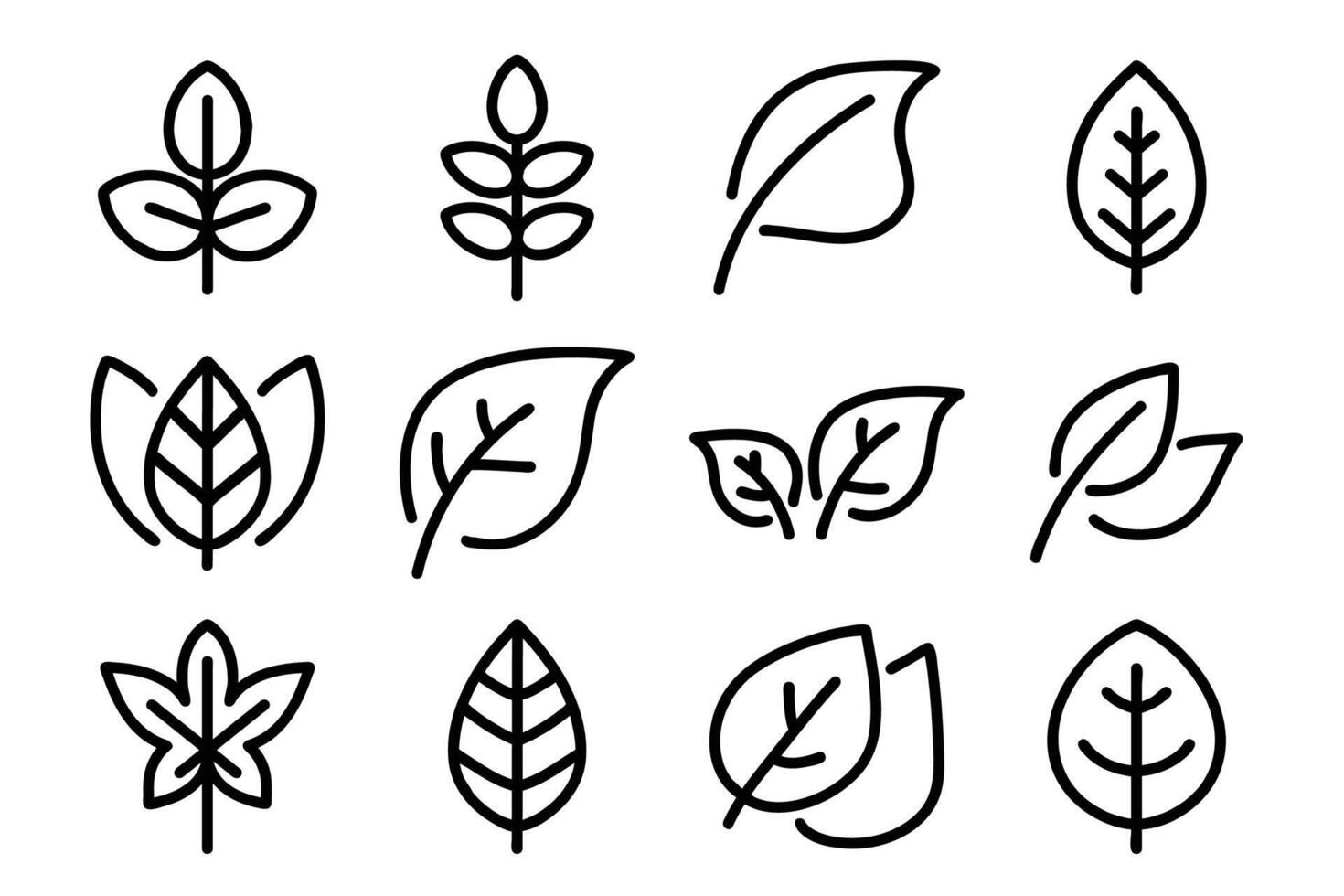 Natural simple set linear leaves and branches icons set vector