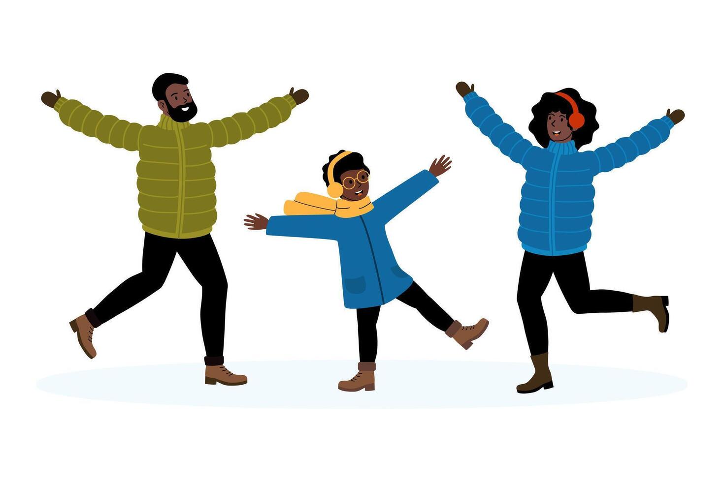 Family enjoying winter fun while playing in the snow together on a chilly day vector