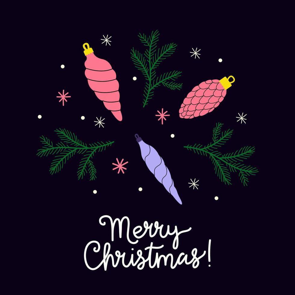 Vibrant Christmas decorations featuring colorful ornaments and festive greenery on a dark background vector