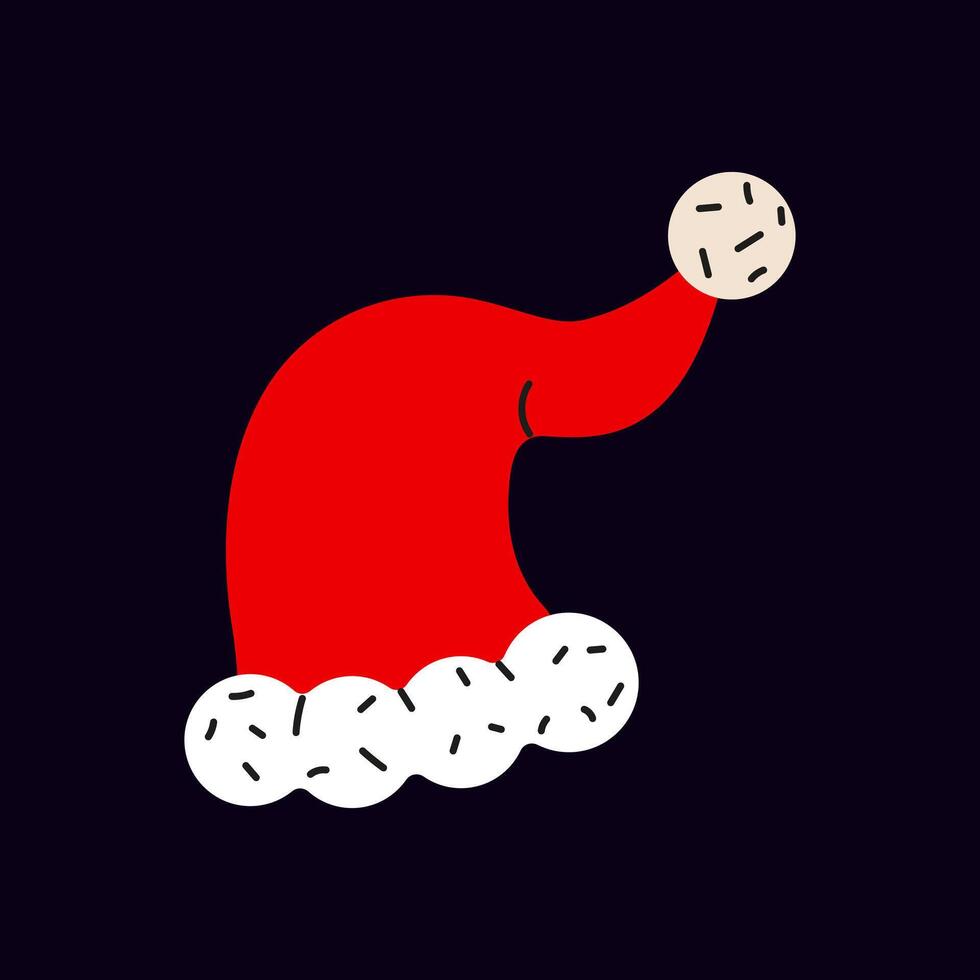 Festive red santa hat with white trim and a fluffy pom-pom on a dark background vector