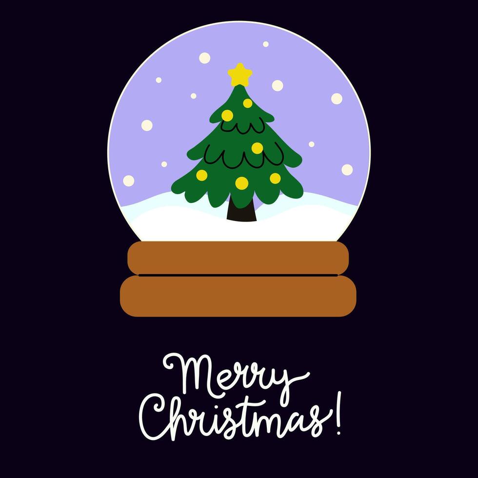Holiday season decoration featuring a snow globe with a Christmas tree and festive greetings vector