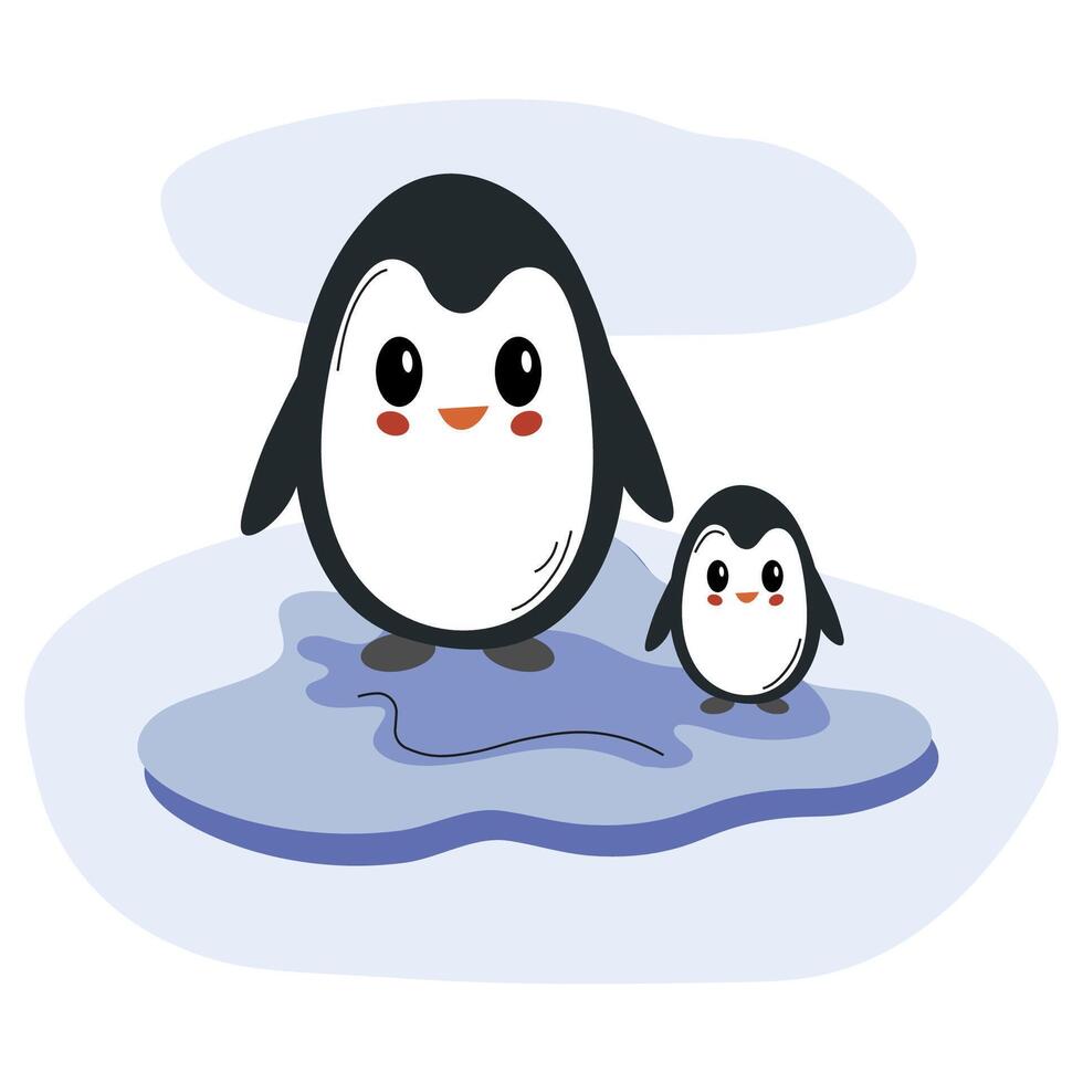 Two cartoon penguins standing on an icy surface in a playful winter setting vector