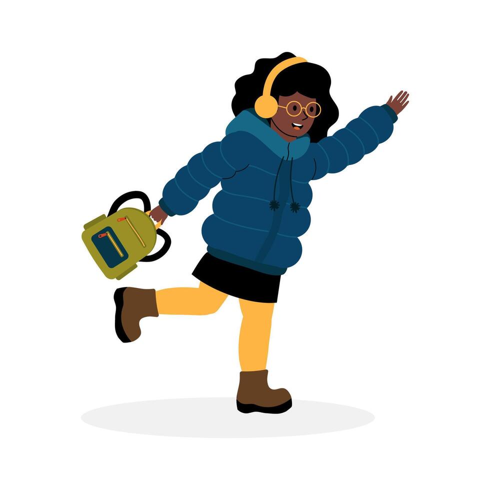 Cheerful girl celebrating winter with a bell and cozy clothing in a festive mood vector