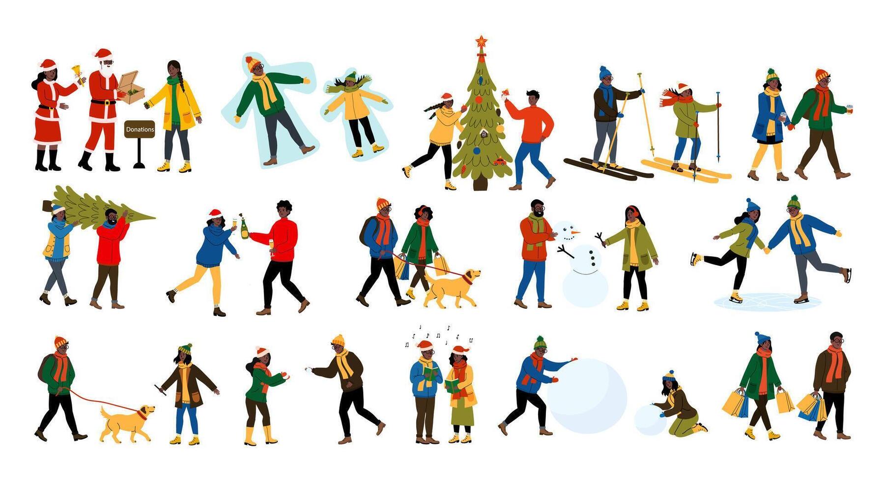 Holiday festivities featuring various winter activities and cheerful celebrations vector