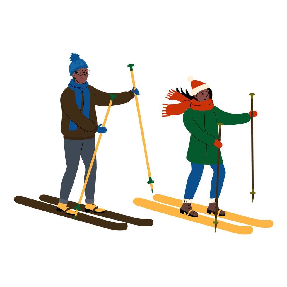 Skiing in the mountains during winter with friends enjoying the snow vector