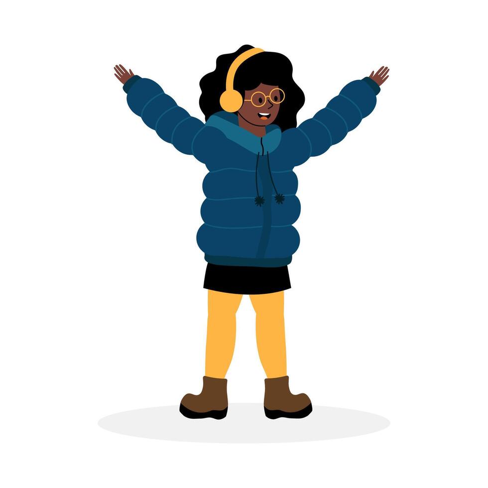 Young girl in winter attire enjoying the outdoors with joy and excitement vector