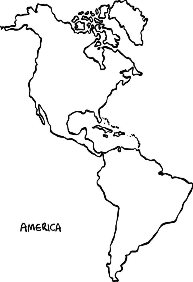 America map silhouette, line art, doodle style map vector