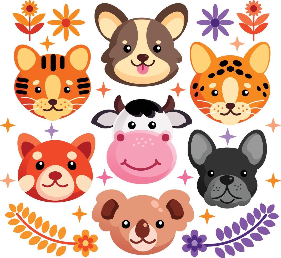 Animals Face Elements Illustration vector