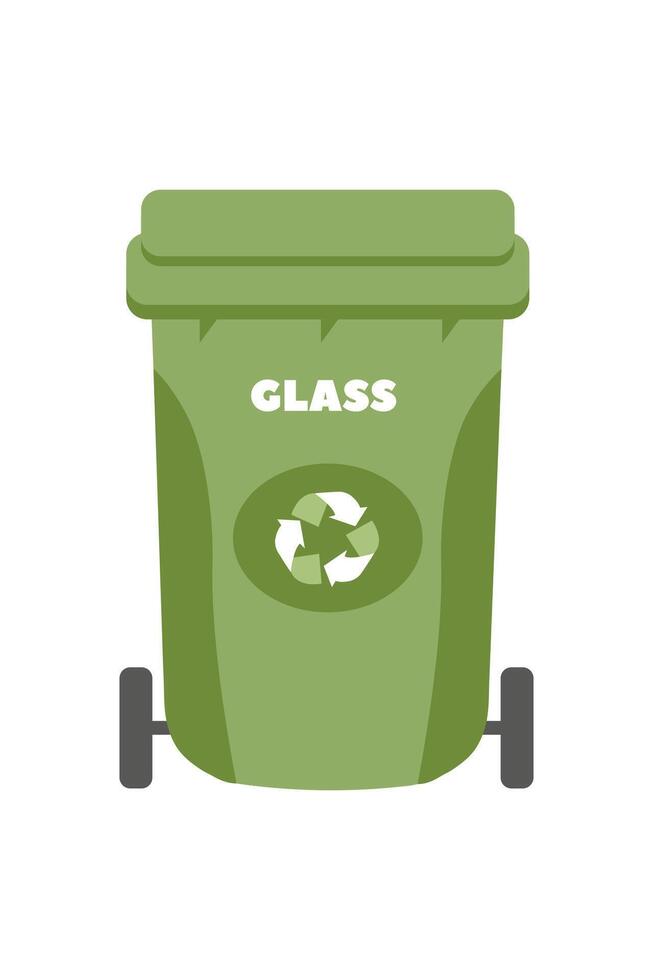 Green recycling bin for glass with a recycling symbol on a white background vector