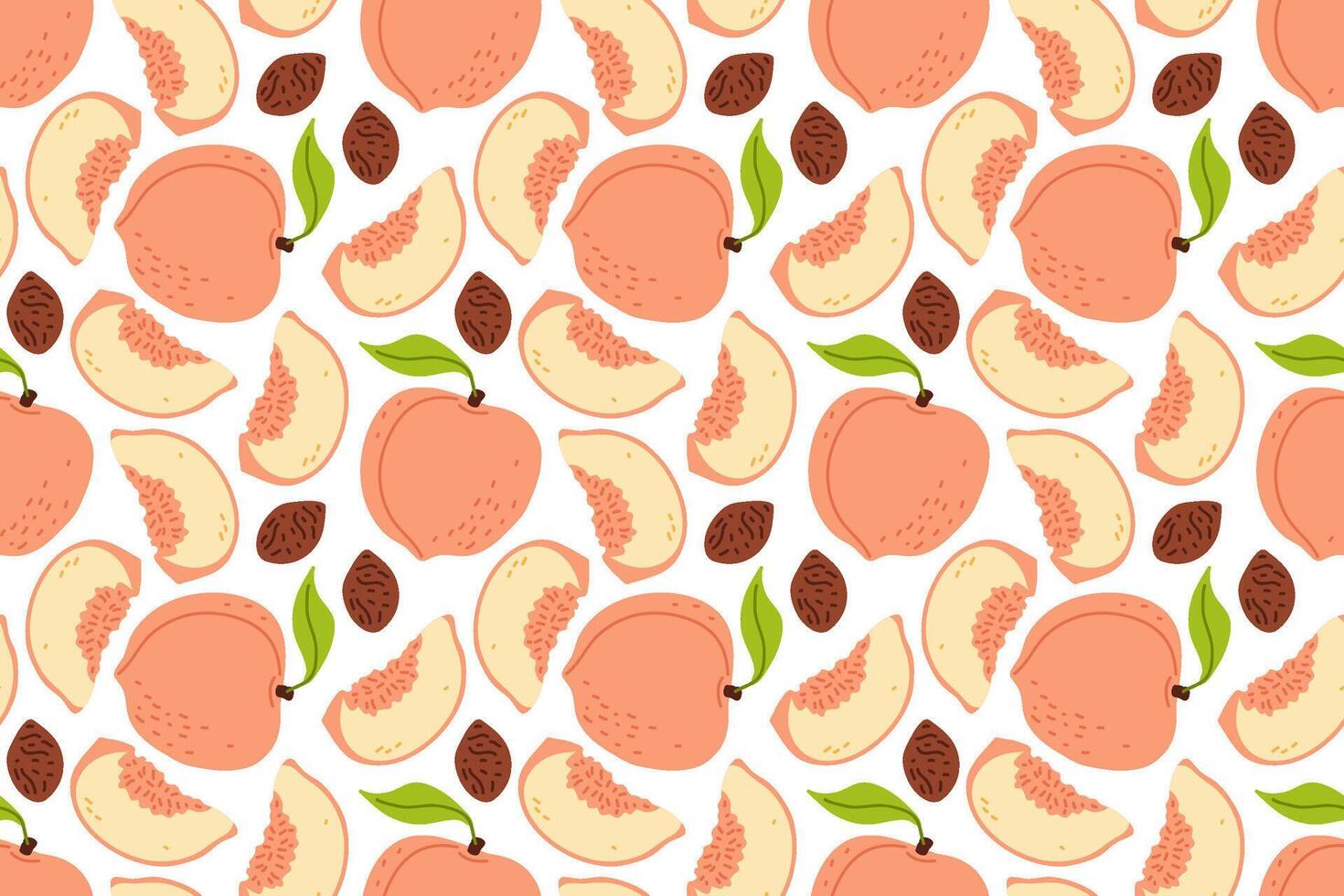 Colorful pattern of sliced peaches and seeds on white background showcasing fresh fruit design vector