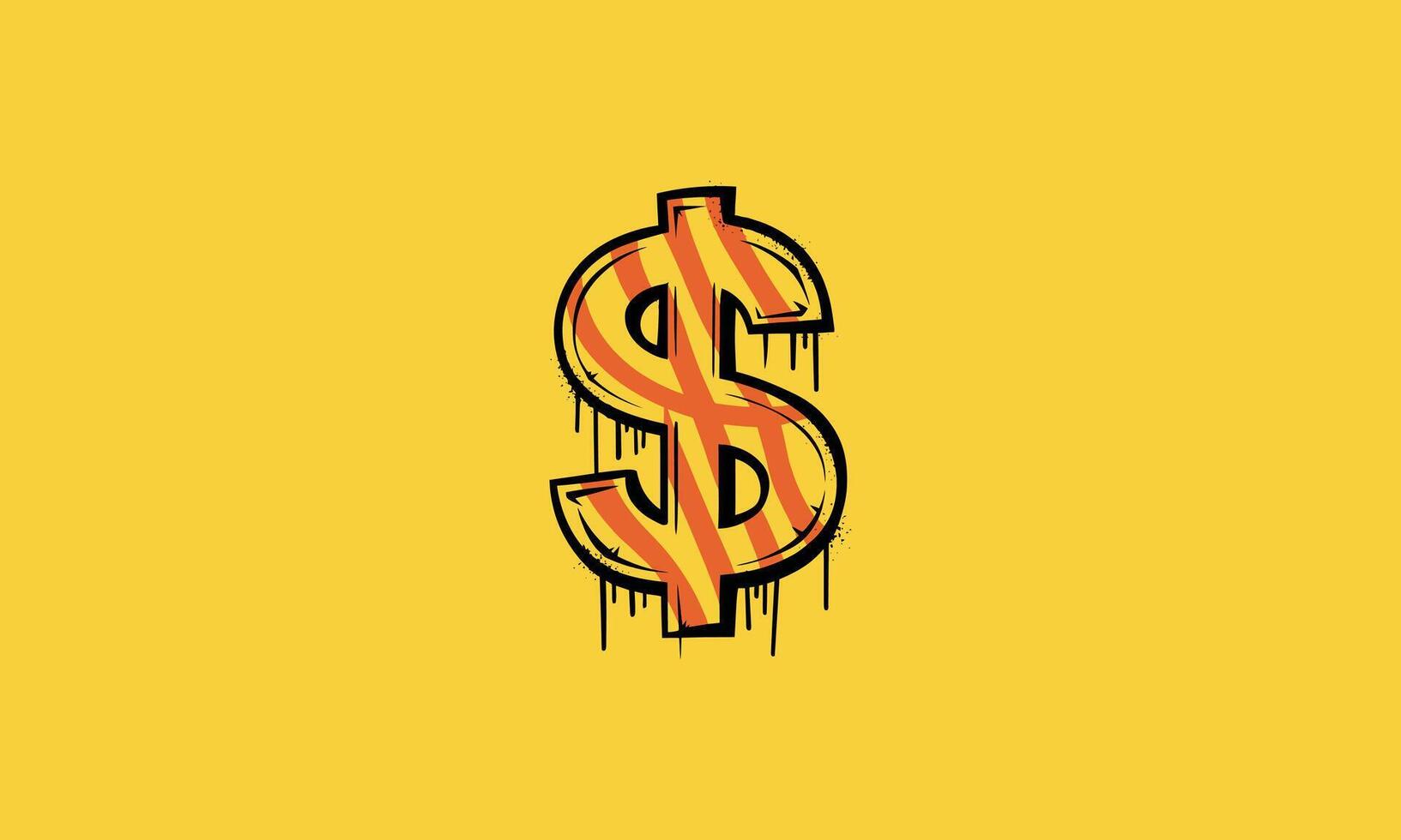 Dripping dollar sign with bold stripes on yellow background. vector