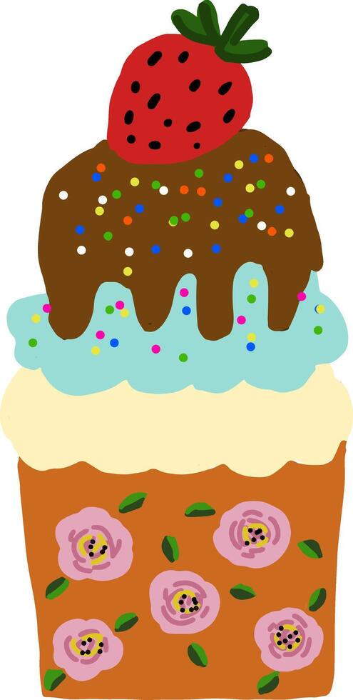 Birthday cupcake illustration clipart with isolated white background vector