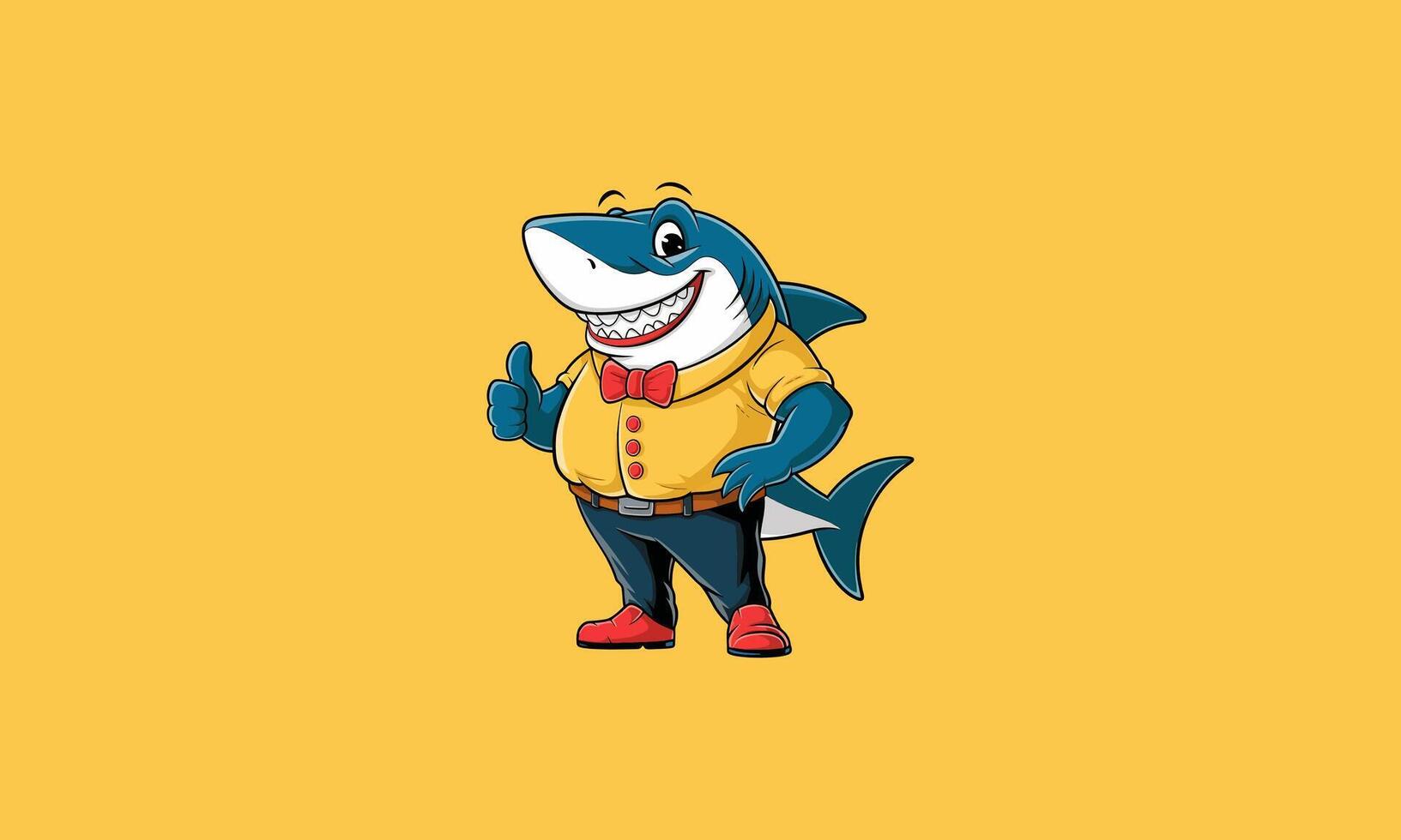 Cheerful cartoon shark in formal attire giving a thumbs-up. vector