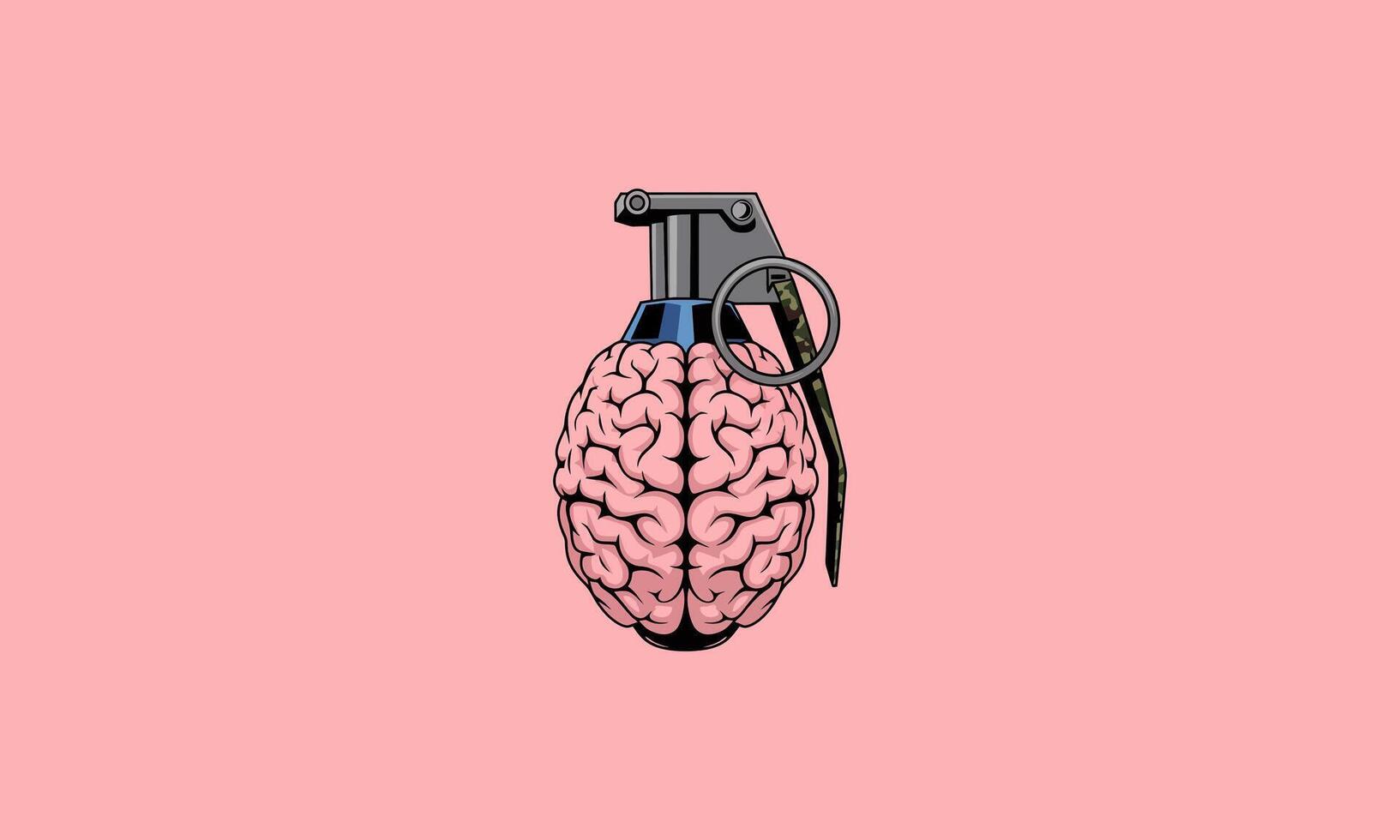 Brain designed as a grenade on pink background. vector