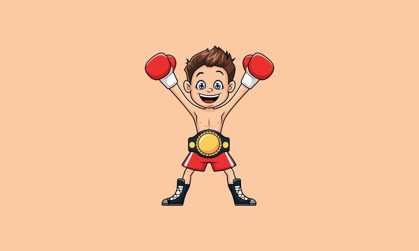 Excited young boxer with championship belt and gloves. vector