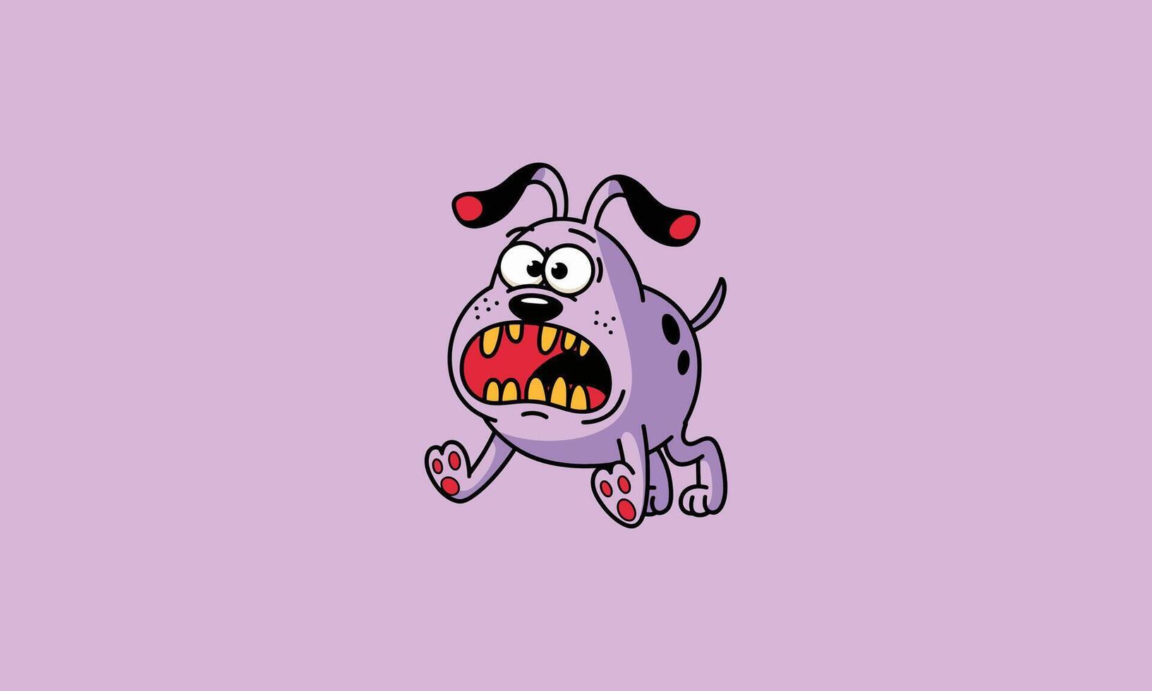Cartoon purple dog with exaggerated teeth on lavender background. vector