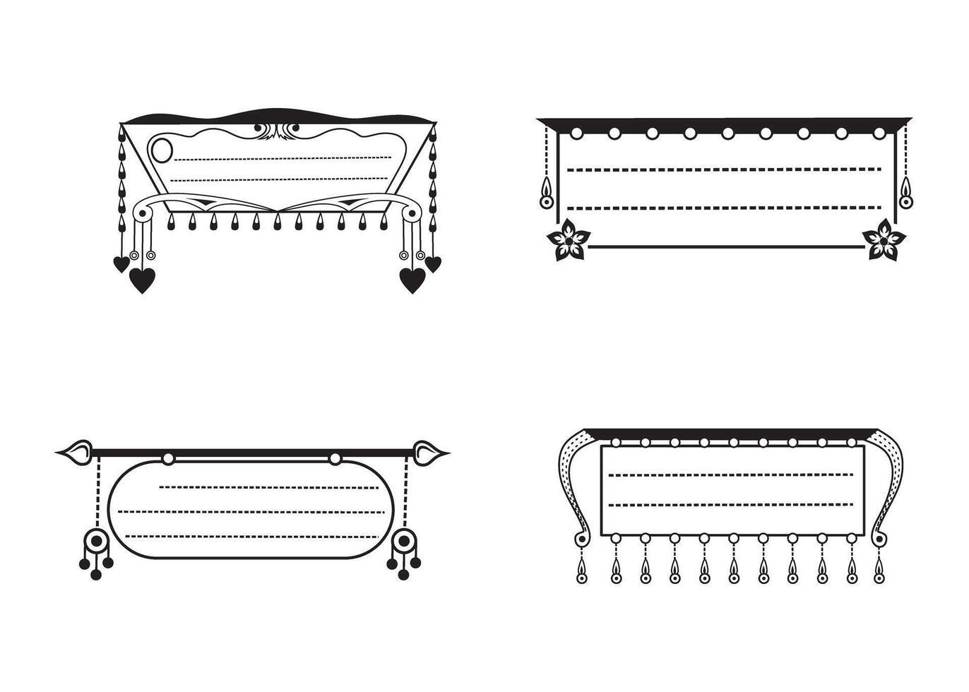 Four black and white frames with decorative elements vector