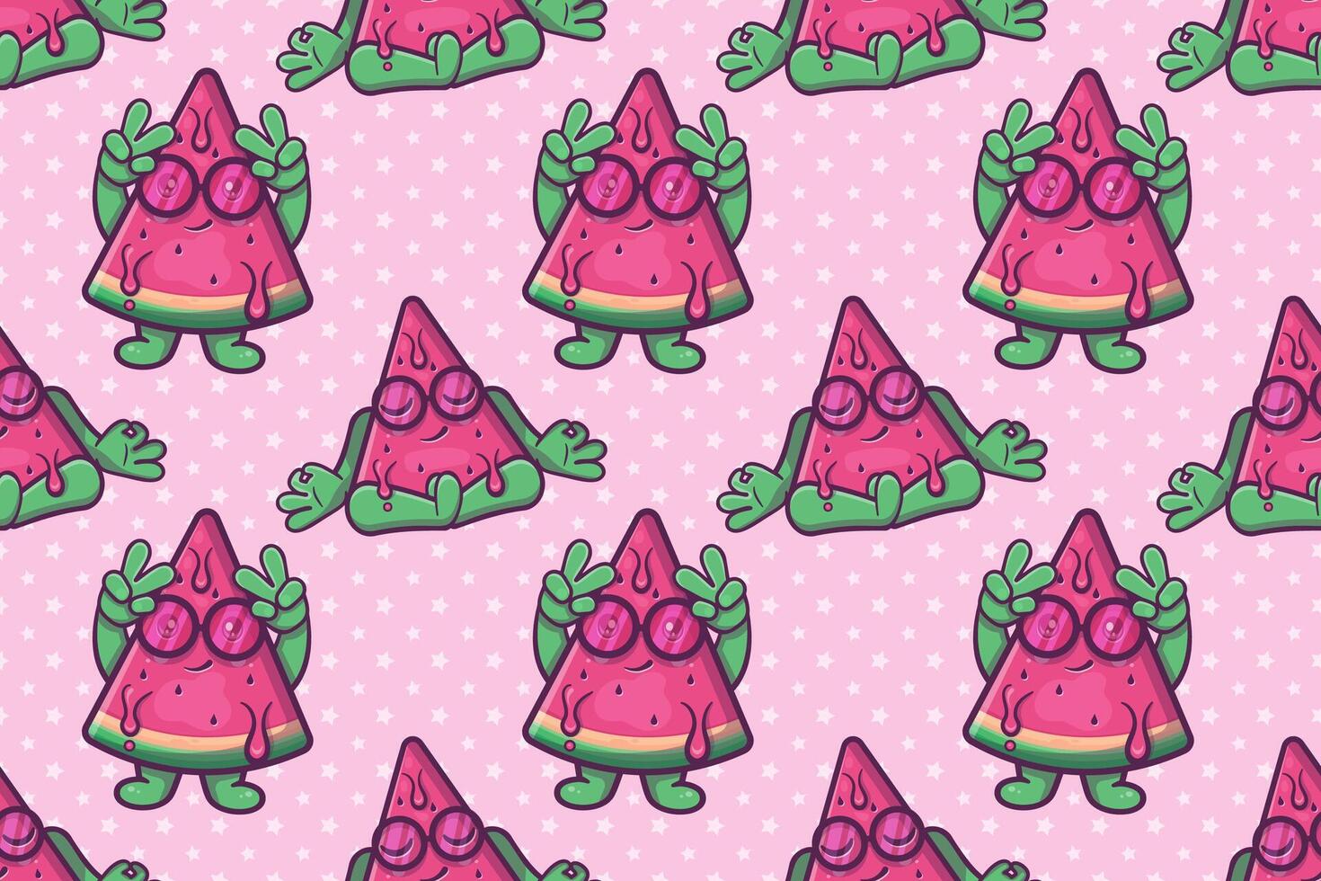 cute slice watermelon fruit character seamless pattern illustration background vector