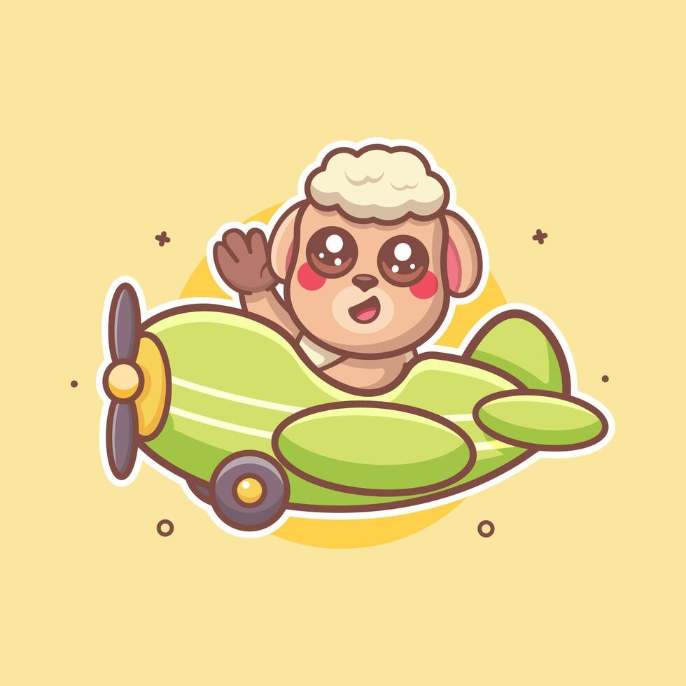 happy sheep animal character mascot flying an airplane isolated cartoon vector
