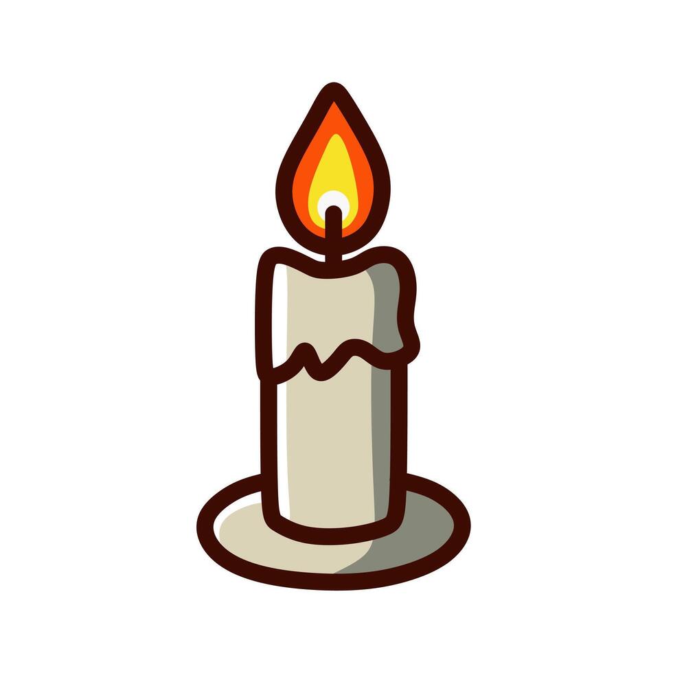 A cute white candle with orange flames is perfect for an icon. vector