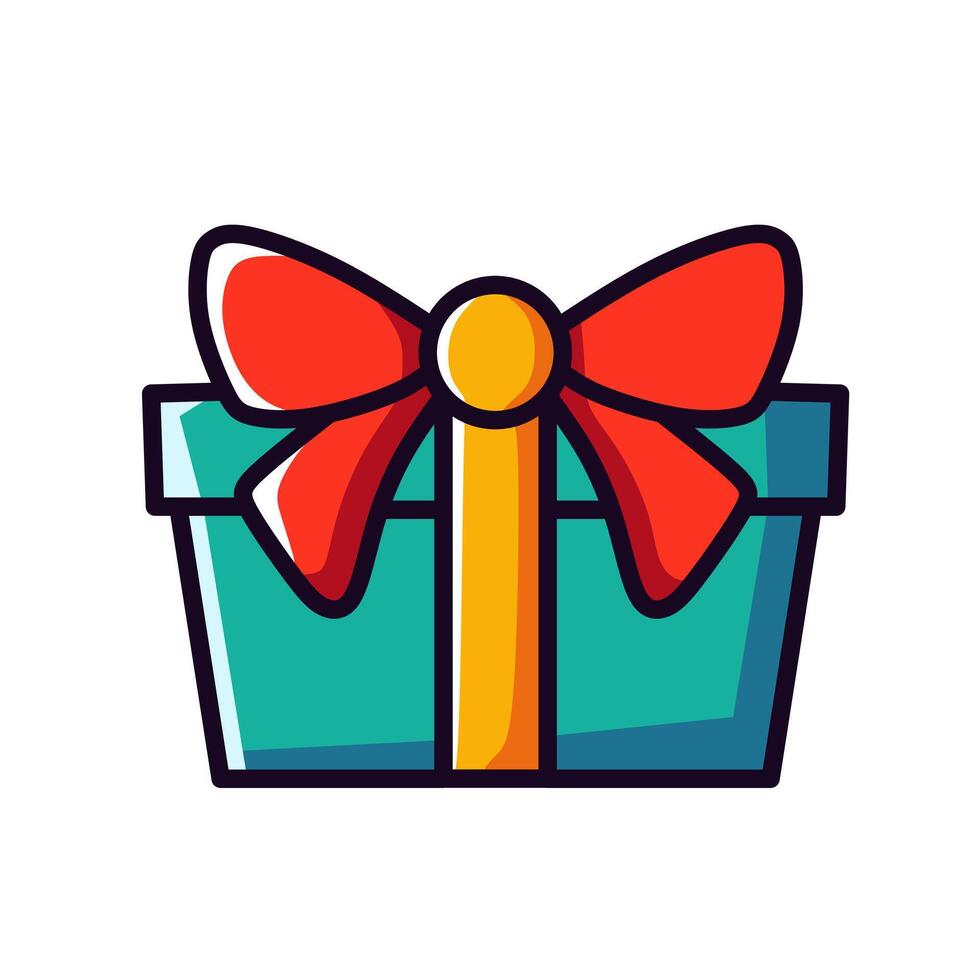 Green gift box with red and yellow ribbon vector