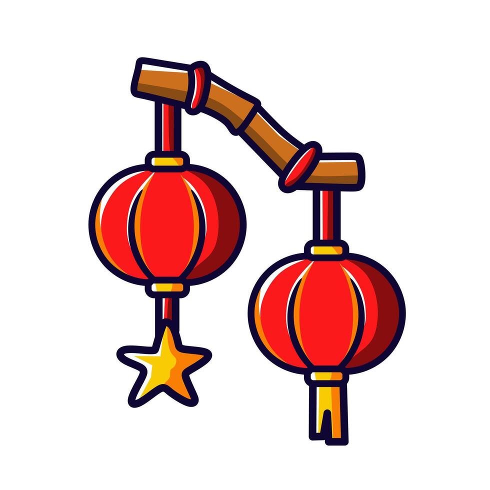 Two cute red lanterns for Chinese New Year decoration vector