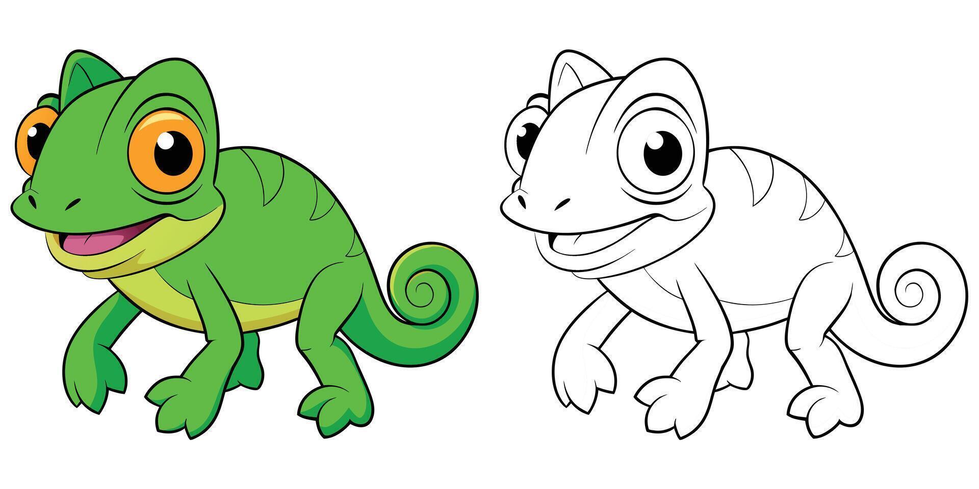Cute Chameleon Cartoon Coloring Page For Kids Printable vector