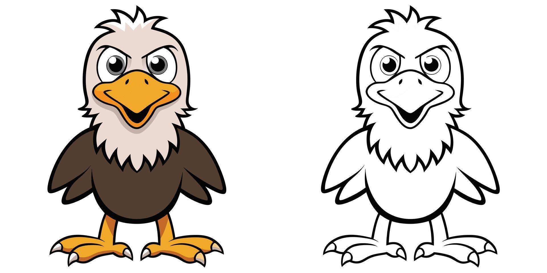 Funny Eagle Cartoon Outline Coloring Page For Kids vector