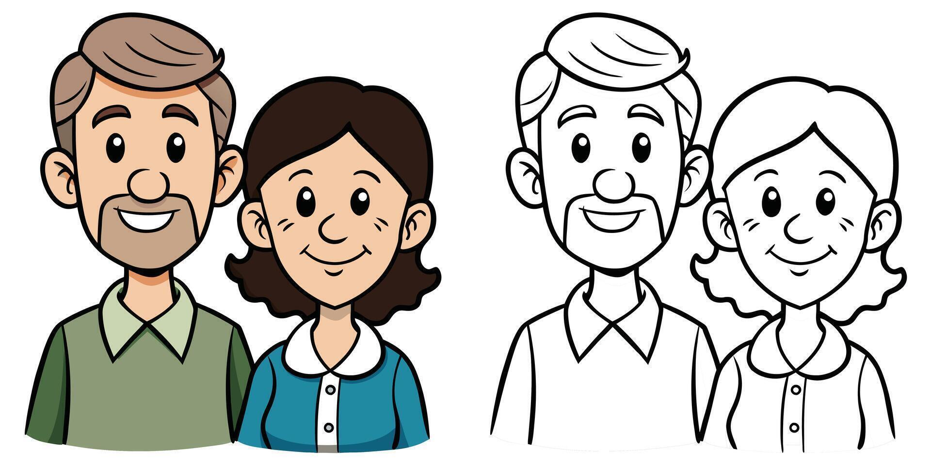 Cute Father And Mother At Family's Day Cartoon Coloring Page For Kids vector