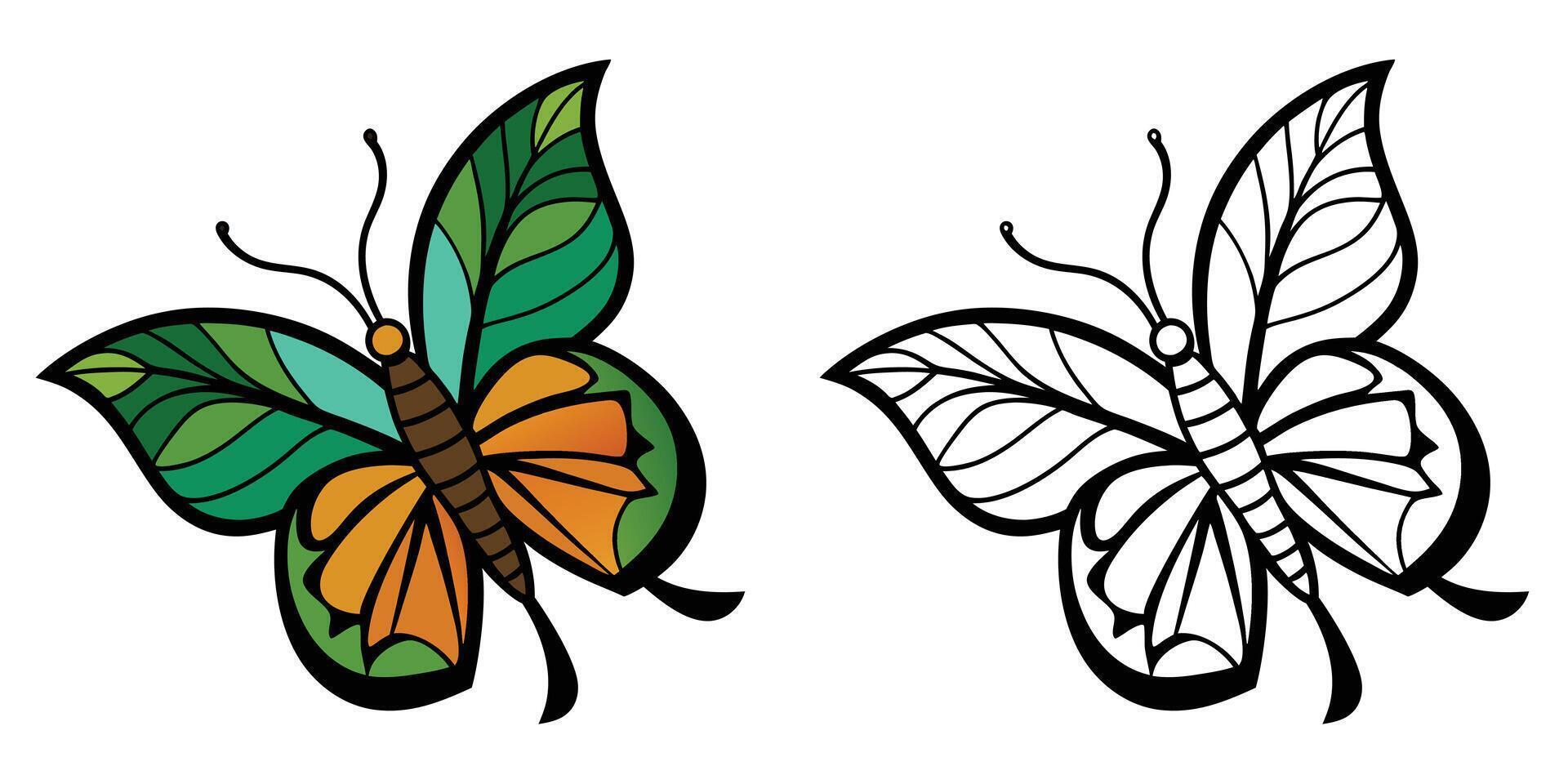 Beautiful Butterfly Flying Coloring Page For Kids Printable vector