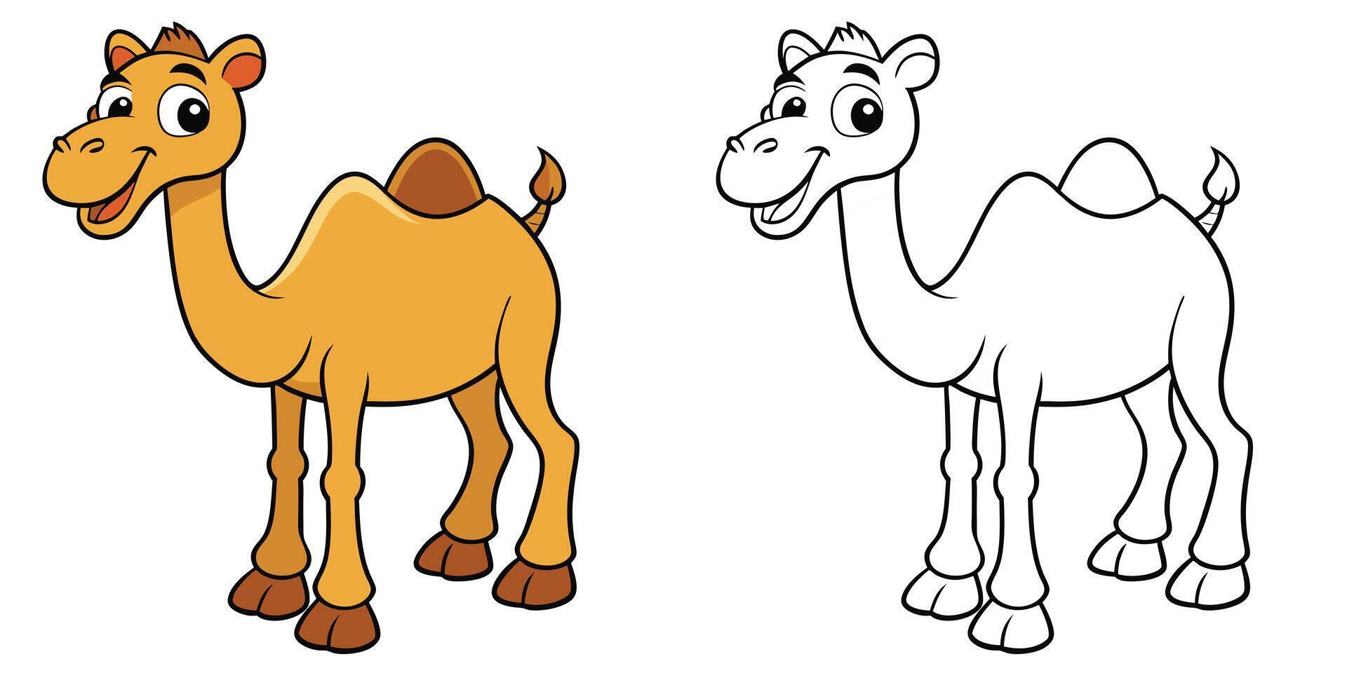 Happy Camel Cartoon Coloring Pages For Kids. Camel Coloring Book Printable. Camel Illustration With Black Outline. Easy Animals Coloring vector