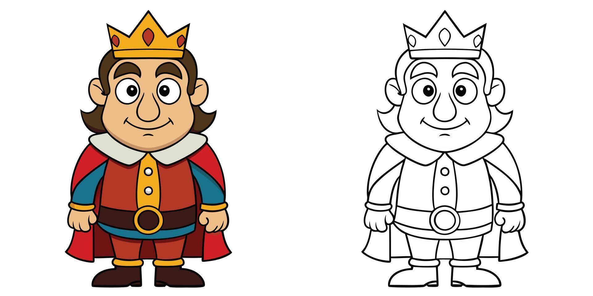 Cute King With Crown Cartoon Outline Coloring Page For Kids vector