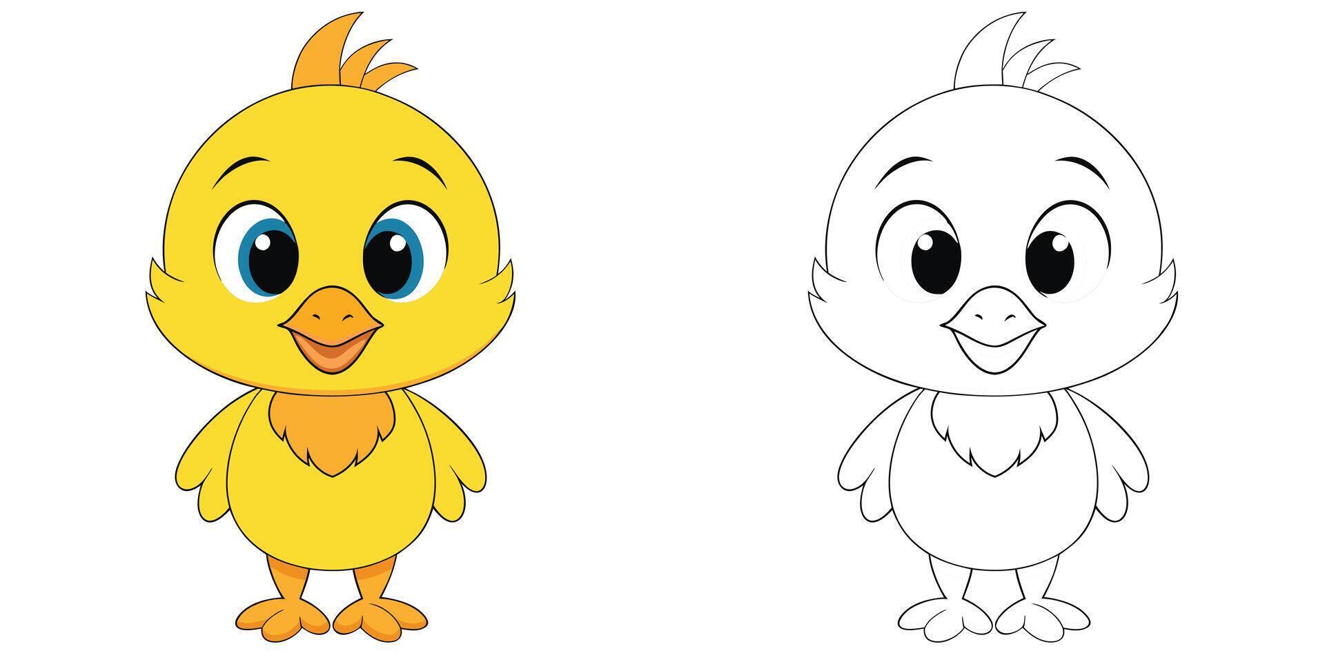 Kawaii Baby Chick Cartoon Coloring Page For Kids Printable vector