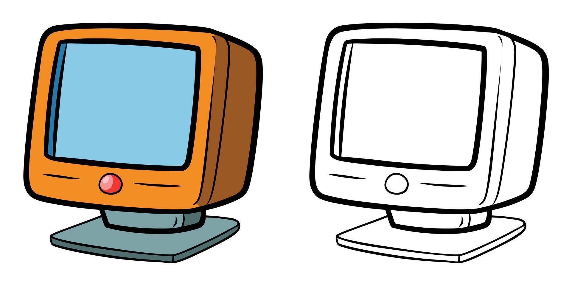 Monitor Device Outline Coloring Page For Kids vector