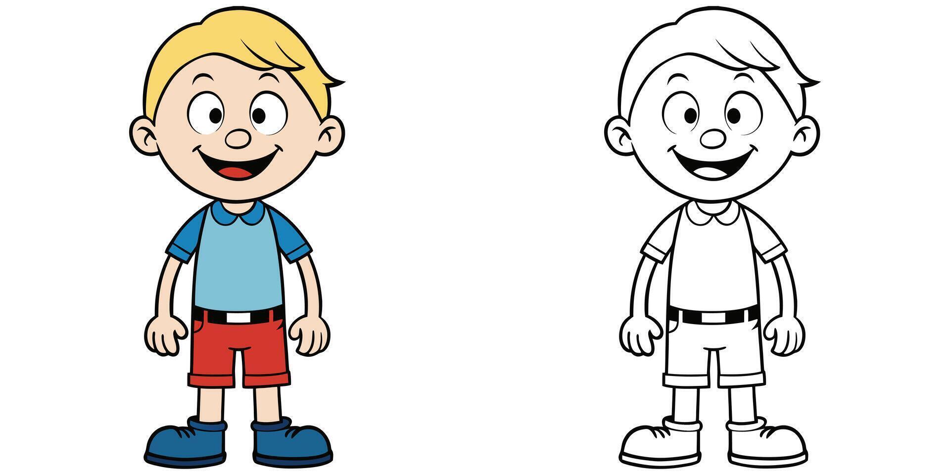 Happy Boy Smiling Cartoon Coloring Page For Kids vector