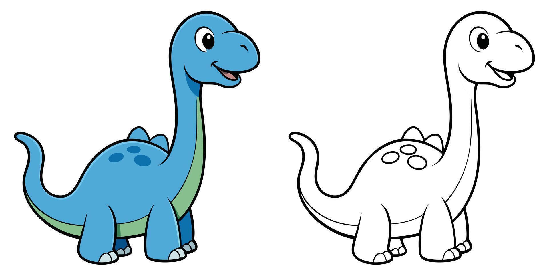Cute Diplodocus Coloring Book For Kids Printable. Dinosaurs Cartoon Character Illustration vector