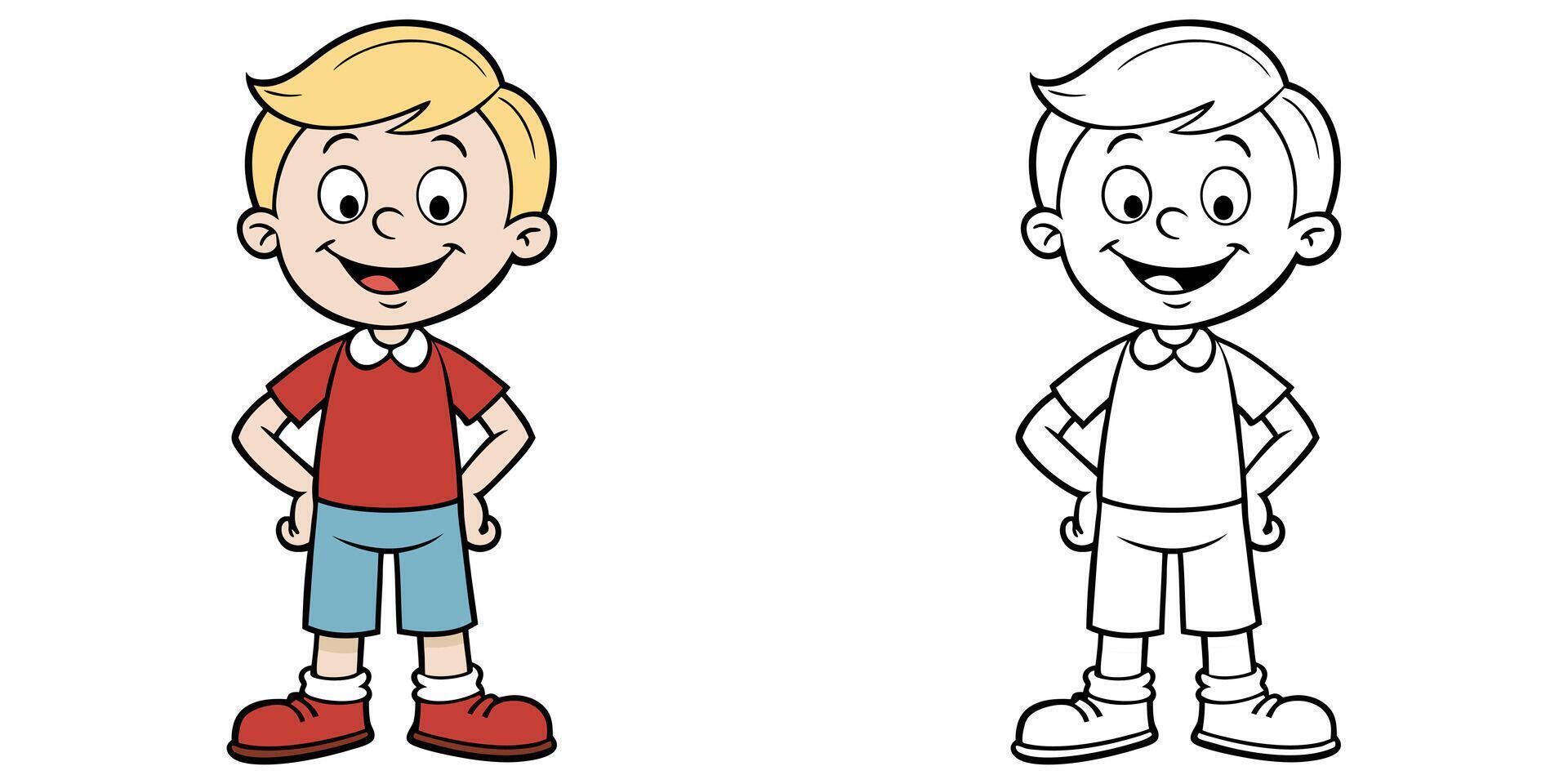Funny Kid Smiling Cartoon Coloring Page For Kids vector