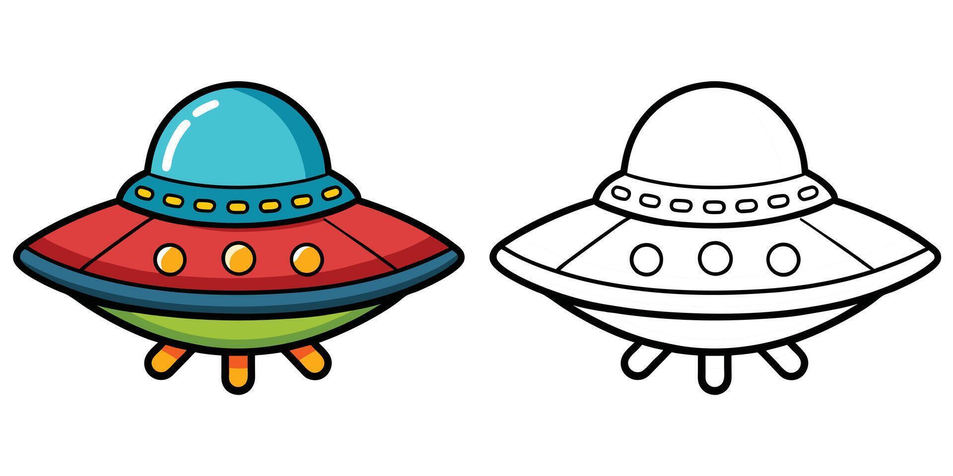 UFO Ship Cartoon Outline Coloring Page For Kids. Space Coloring Printable vector