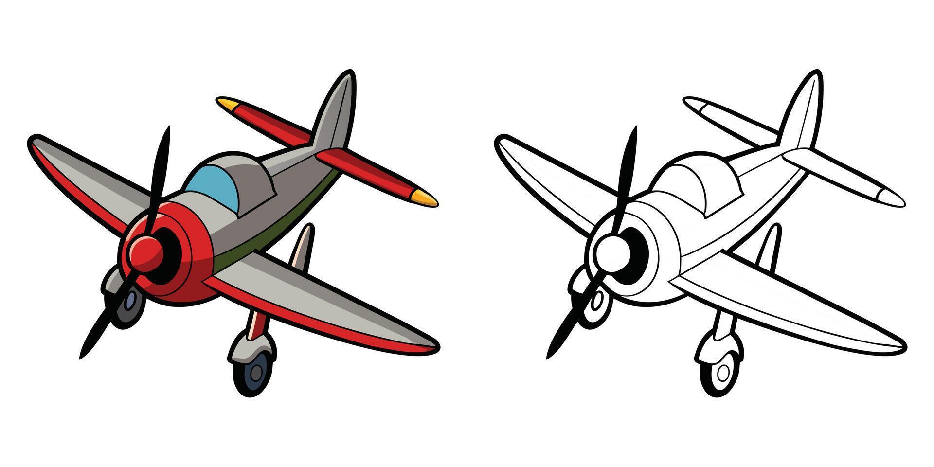 Propeller Plane Outline Coloring Page For Kids Printable vector